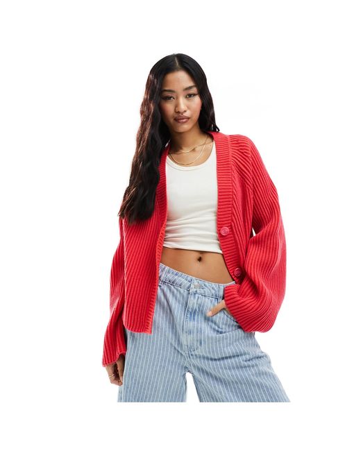 ASOS Red V Neck Button Front Cardigan