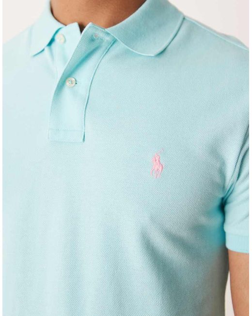Polo Ralph Lauren Blue Icon Logo Slim Fit Pique Polo for men