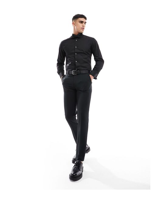 French Connection Black Slim Winged Collar Shirt for men