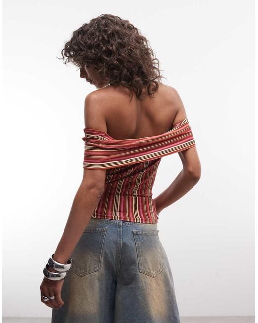 Reclaimed Vintage Red Bardot Striped Jersey Top