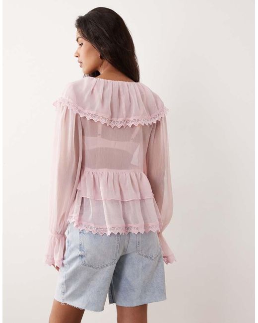 Miss Selfridge Pink Chiffon Ruffle Tie Front Blouse
