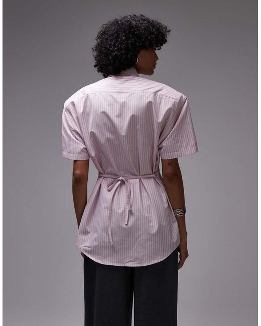 ASOS Gray Shoulder Pad Short Sleeve Shirt With Tie