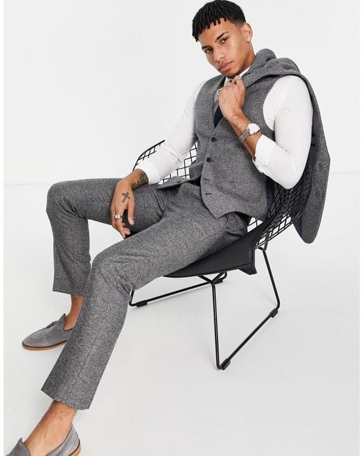 French Connection Gray Slim Fit Herringbone Suit Trousers for men