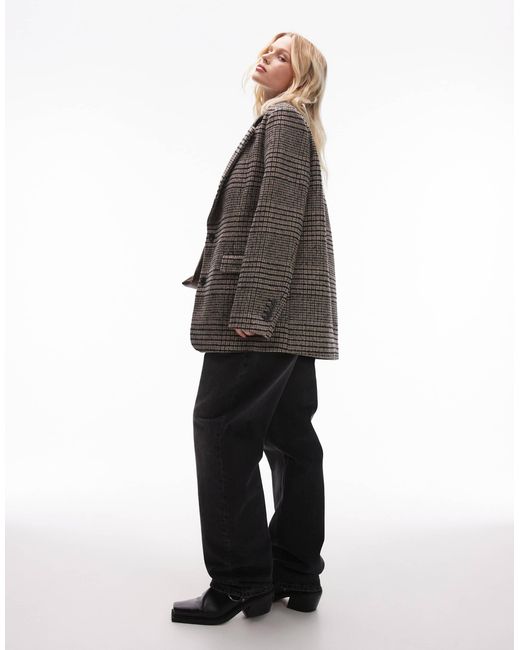 TOPSHOP Brown Heritage Check Blazer With Wool