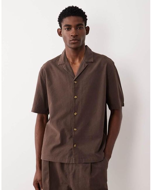 ASOS Brown Textured Camp Collar Shirt for men
