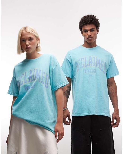 Reclaimed Vintage Blue Unisex Retro College T-shirt