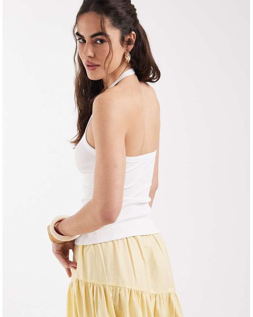 New Look White Halter Neck Button Through Top