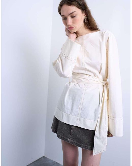 TOPSHOP Top Met Gestrikte Taille in het White