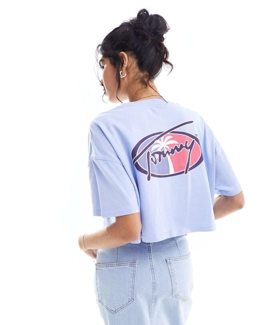 Tommy Hilfiger Blue Oversized Cropped Archive T-shirt