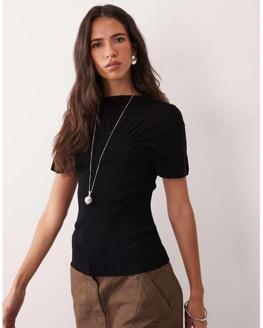 ASOS Black Ruched Detail Fine Knit Top
