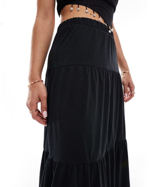 Vero Moda Black Tiered Jersey Boho Maxi Skirt