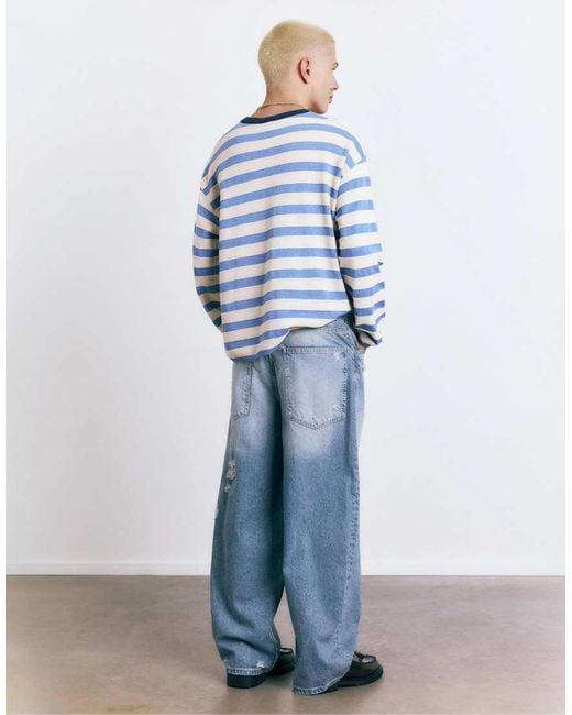 Pull&Bear Blue Super baggy Ripped Jeans for men