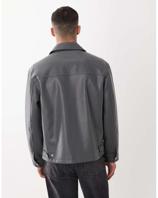 ASOS Gray Faux Leather Harrington Jacket for men