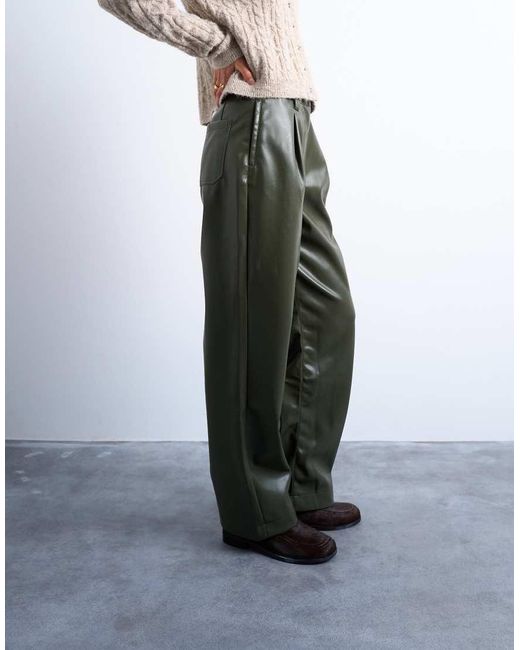 TOPSHOP White Faux Leather High Waist Pleated Straight Leg Trouser