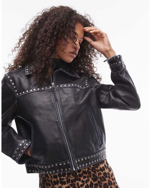 Mango Leren Jack Met Studs in het Black