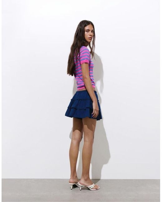 Pull&Bear Purple Ruffled Denim Skort