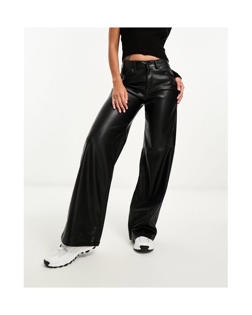 ONLY White High Waisted Faux Leather Wide Leg Trousers