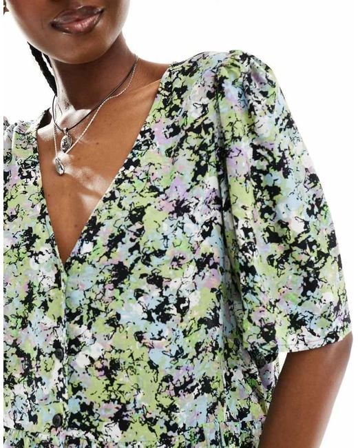 Monki Button Through Midi Dress in Green | Lyst UK
