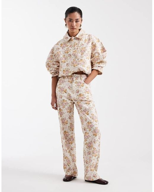 Miss Selfridge Natural All Over Floral Denim Straight Leg Jean Co Ord