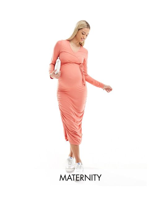 Mama.licious Red Mamalicious Maternity Ribbed Jersey 2 Function Nursing Wrap Dress