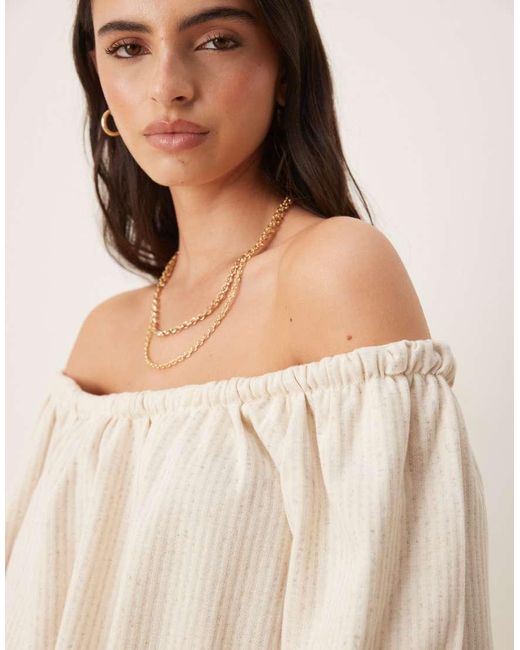 ASOS Natural Off Shoulder Short Sleeve Cropped Tee