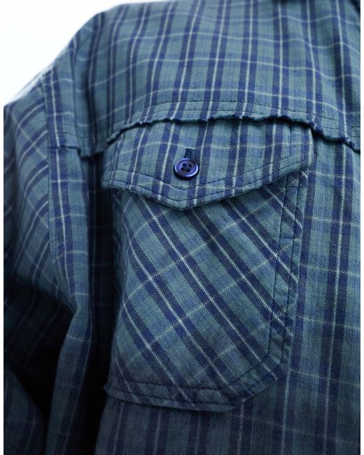 Collusion Blue Unisex Oversized Brushed Ombre Check Shirt