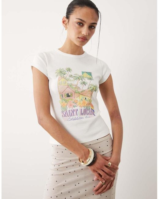 Miss Selfridge White Baby Tee With Saint Lucia Print