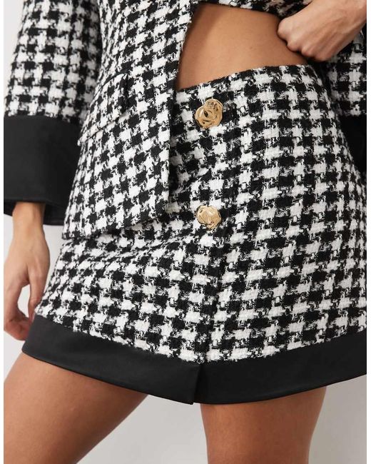 ASOS Multicolor Oversize Dogtooth Mini Skirt With Decorative Buttons And Contrast Hem