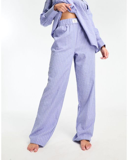 4th & Reckless Blue Cabo Cotton Poplin Striped Wide Leg Trousers