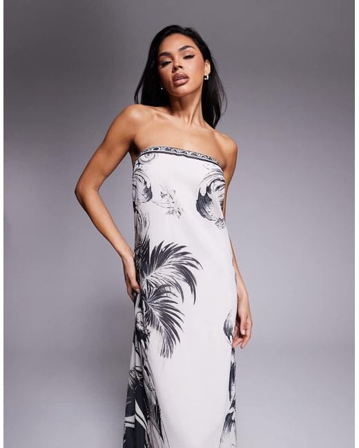 Murci Gray Exclusive Chiffon Bandeau Trapeze Maxi Dress