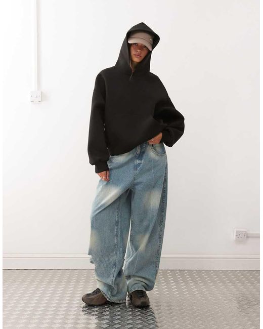 Weekday Oversized Hoodie Van Stof in het Black