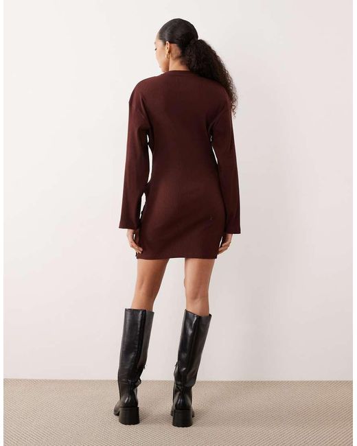 ASOS Purple Button Detail Wide Rib Crew Neck Mini Dress