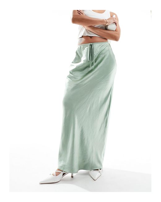 4th & Reckless Green Satin Drawstring Waist Maxi Skirt