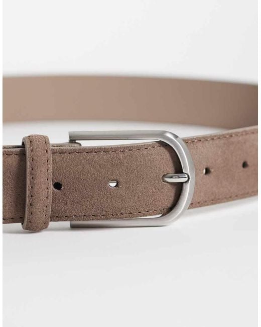 ASOS Brown Rounded Edge Buckle Real Suede Belt for men