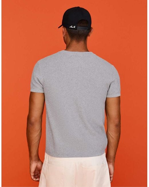Bershka Orange Short-Sleeve Slim-Fit Henley Collar T-Shirt for men