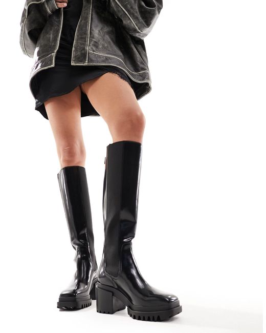 AllSaints Black Natalia Leather Knee High Heeled Boots