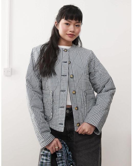 Miss Selfridge Gray Mono Check Quilted Bed Jacket