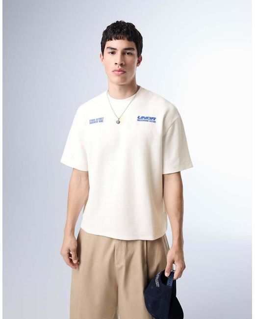 Bershka White Fleece Print T-shirt for men