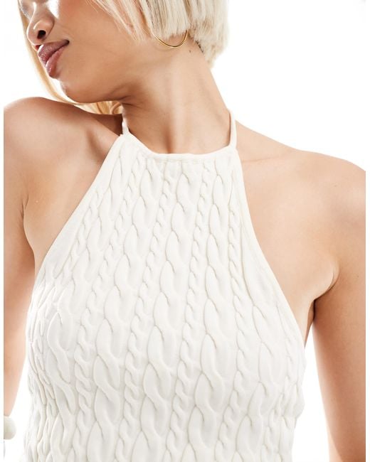 Bershka White – neckholder-oberteil aus zopfstrick