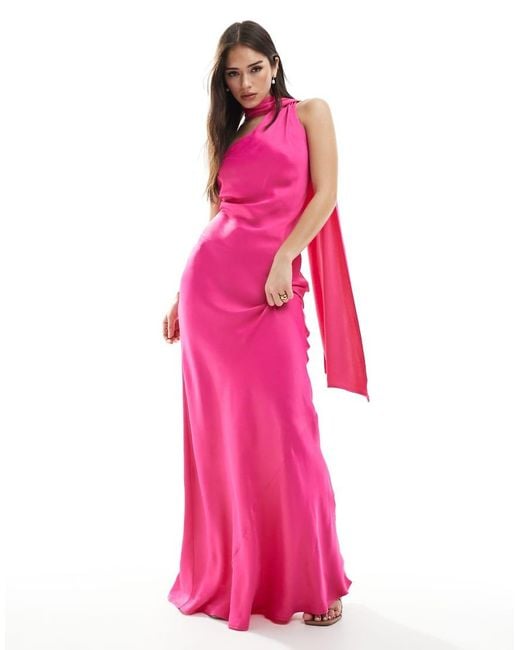 Maids To Measure Pink Bridesmaid One Shoulder Scarf Maxi Dress
