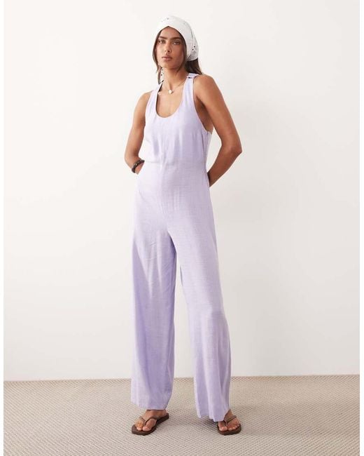 ASOS Purple Wide Leg Jumpsuit With Twist Back