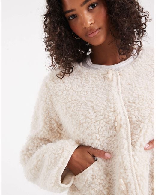Object White Premium Fluffy Borg Duffle Style Cropped Jacket