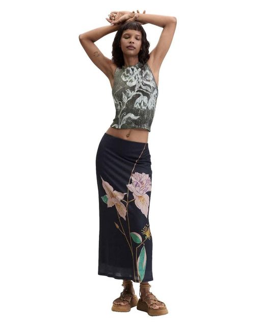 Desigual Black Long Printed Skirt