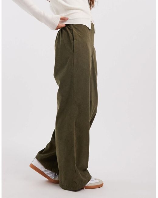 Vero Moda Green Soft Mini Cord Wide Leg Pull On Trouser