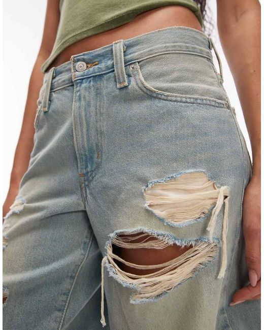 Levi's Green Middy Denim Jorts With Rips