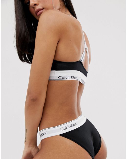 Calvin Klein Modern Cotton High Leg Tanga in Black | Lyst