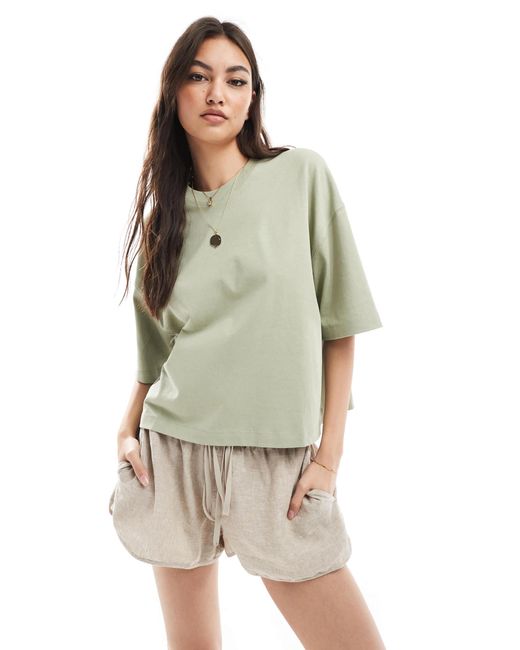 T-shirt coupe carrée oversize - kaki Bershka en coloris Green