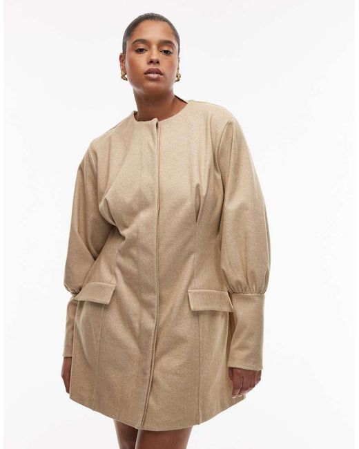 ASOS Natural Asos Design Curve Sculpted Puff Sleeve Blazer Mini Dress
