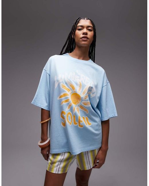 TOPSHOP Blue Graphic Soleil Oversized Tee