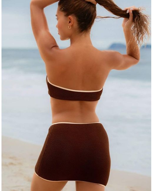 Moda Minx Brown X Agnes Pimentel Scrunch Contrast Binding Mini Beach Skirt
